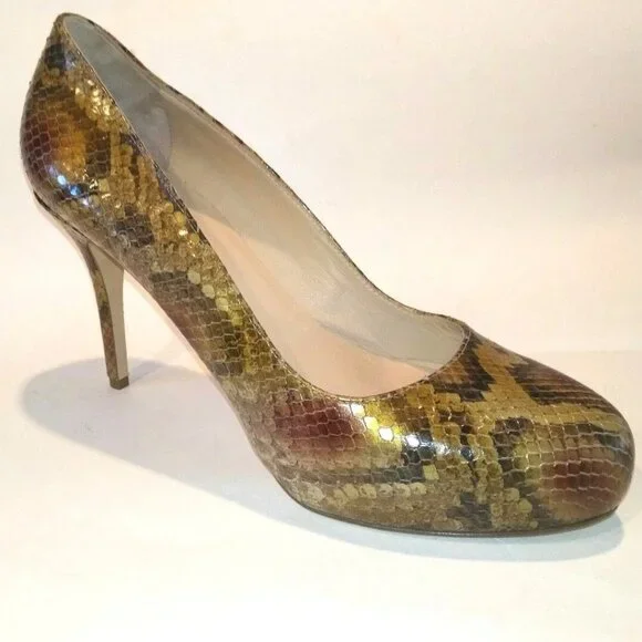 LONGCHAMP NEW Pumps Heels Hidden Platform Python ALL- Leather Womens 40/9 Italy - Picture 11 of 12